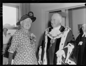 Dame Flora MacLeod and Robert Macalister (Mayor of Wellington)