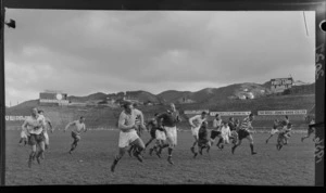 1956 Springbok rugby union football tour, rugby players having a running race at Athletic Park, Wellington