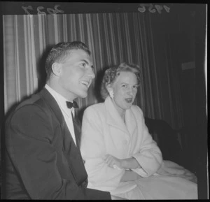 1956 Springbok rugby union football tour, unidentified Springbok player with an unidentified woman at the Trentham Ball, Upper Hutt