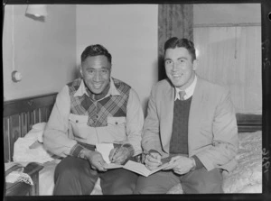 1956 Springbok rugby union football tour, All Black players William N Gray and Patrick T Walsh in their hotel room in Wellington