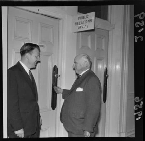 Sir Robert Macalister, Mayor of Wellington, opening a new Public Relations Office