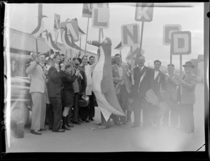 Auckland rugby supporters at Wellington Railway Station