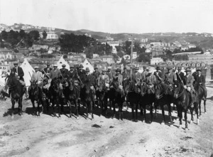 Massey's Special Constables on horseback at Mount Cook Barracks, Wellington, during the 1913 Waterfront Strike