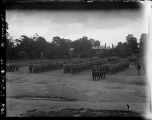 New Zealand convalescent soldiers lined up at Hornchurch, England