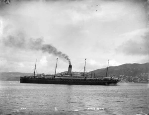 Aldersley, David James, 1862-1928 :Steamship RMS Ionic, Wellington Harbour
