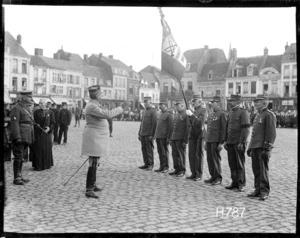 Inspection of French veteran soldiers at the Fete National celebrations, Hazebrouck