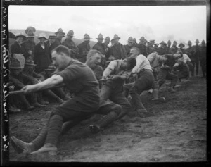 Tug of war team at a New Zealand military camp, England
