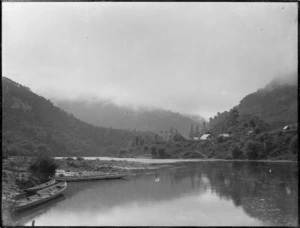 Early morning view of the Whanganui River, and Pipiriki - Photograph taken by F J Denton