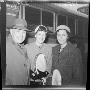 Mr E McCarroll, Miss S Cox and Miss Betty Nelson of the New Zealand Lawn Tennis team for Australia