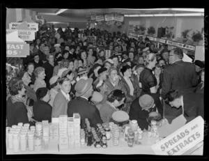 Celebrity, Selwyn Toogood, with a crowd of shoppers, at the opening of the new store Self Help, Lambton Quay, Wellington
