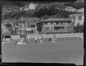Cricket match between Wellington and Hutt Valley at Basin Reserve, including Seaforth Flats, Mt Victoria Tunnel, and Wellington East Girls' College