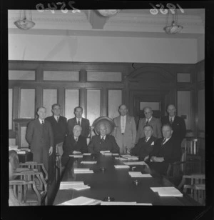 Prime Minister Sidney Holland (seated far left) and the Parliamentary External Affairs Committee (unidentified)