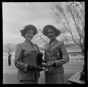 Two fashionable women at Trentham Racecourse Spring Meeting, Upper Hutt