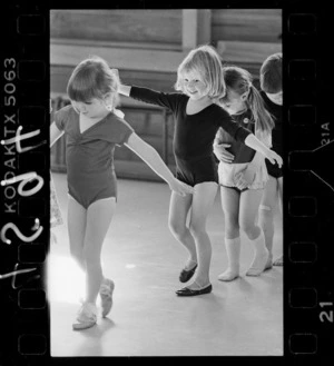 Young girls lined up for tightrope walking in class of Silverstream ballet teacher Joanne Jones - Photograph taken by Ian Mackley