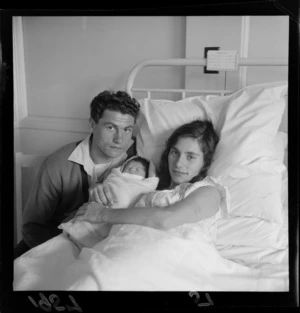 Hungarian Refugees Mr and Mrs Sandor Koveskali at the hospital with their 2hours old baby