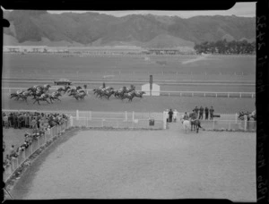 Race finish on the second day of the Spring Meeting, Trentham Racecourse, Upper Hutt