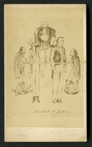 Carnell, Samuel, 1832-1920 : Photographic copy of cartoon 'The Scales of Justice'