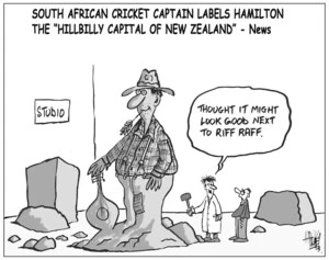 South African cricket captain labels Hamilton the 'Hillbilly capital of New Zealand' - News. "Thought it might look good next to riff raff." 15 March, 2004.