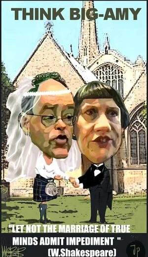 Webb, Murray, 1947-:Helen Clark and Don Brash. Think big-amy. 'Let not the marriage of true minds admit impediments' (W. Shakespeare) [ca 17 March 2004]