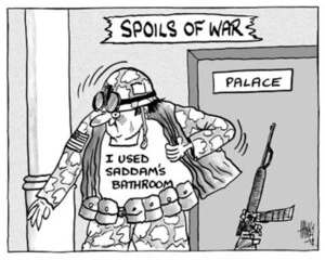 'SPOILS of WAR'. 'I used Saddam's bathroom.' 9 April, 2003.