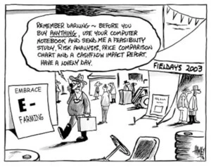 "Remember darling - before you buy ANYTHING, use your computer notebook and sent me a feasibility study, risk analysis, price comparison chart and a cashflow impact report. Have a lovely day." 11 June, 2003.