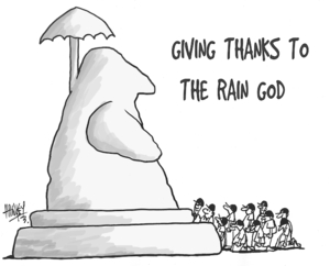 Hawkey, Allan Charles, 1941-:Giving thanks to the rain god. Waikato Times, 23 March, 2005.