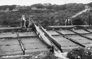 Gold mining sluice at Butterworth's Blow-Up Claim, Charleston