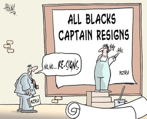 Hawkey, Allan Charles, 1941- :All Blacks captain resigns. Waikato Times, 22 June, 2004.