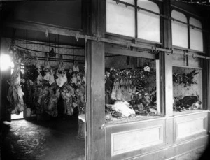 Butcher shop with carcasses