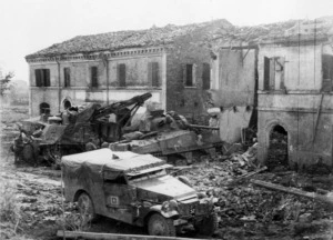 New Zealand military tanks and armoured vehicle, in San Georgio, Italy