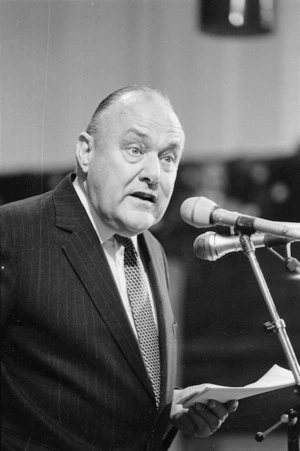 Prime Minister Robert Muldoon giving an election speech - Photograph taken by John Nicholson