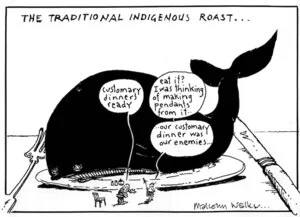 THE TRADITIONAL INDIGENOUS ROAST..."Customary dinner's ready" "Eat it? I was thinking of making pendants from it... our customary dinner was our enemies.." Sunday News, 19 November 2000