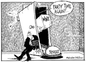 "PARTY TIME AGAIN!.." Wine. Winston Peters. Serious Fraud Office. Sunday News, 26 November 2000