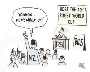 Hawkey, Allan Charles, 1941-:Host the 2011 Rugby World Cup. Waikato Times, 12 May 2005.