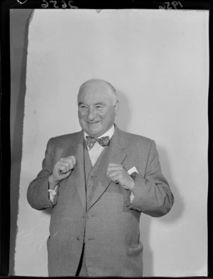 Sir Robert Macalister, Mayor of Wellington, in campaign photos for 1956 mayoral election