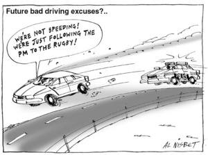 Future bad driving excuses?.. "We're not speeding! We're just following the PM to the rugby!" 22 July, 2004