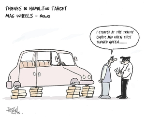 Hawkey, Allan Charles, 1941-:Thieves in Hamilton target mag wheels - News. Waikato Times. 13 July 2005.