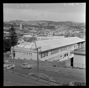 Clyde Quay School, Mount Victoria, Wellington, after rebuilding, including surrounding commercial and residential buildings