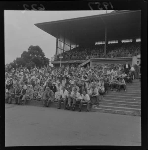 The crowd at an unofficial cricket test match between New Zealand and Australia, Basin Reserve, Wellington