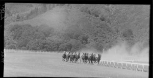 Horses heading for the finish line in the Wellington Racing Club Handicap, Trentham, Upper Hutt