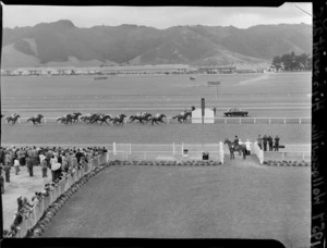 Unidentified horse race finishes during the third day of the Summer Meeting, Trentham, Upper Hutt