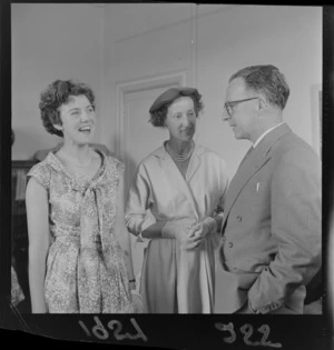 Two unidentified female British exchange teachers with the Director of Education, Mr C E Beeby