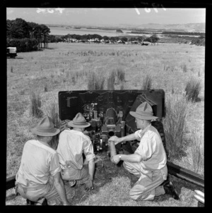 The Wellington Regiment encamped at Lake Wairarapa, under instruction with a field gun