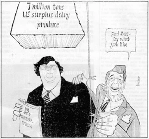 Brockie, Bob, 1932- :7 million tons U.S. surplus dairy produce. U.N. anti-nuclear speech. Feel free - say what you like. 1 October 1984.