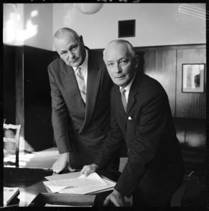 Mr E C Fussell, retiring Governor of Reserve Bank, with his successor, Mr G Wilson
