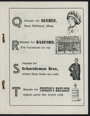 Artist unknown: The rhyming trades alphabet. [Page 5]. Q stands for Queree ... [1914].