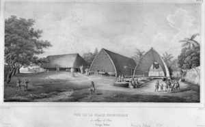 Sainson, Louis Auguste de, 1801- :Vue de la place principale du village de Bea, Tonga-Tabou. De Sainson, pinx., A. Noel, lith. [1833?]