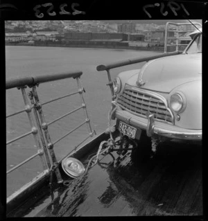 Damage to railing and vehicles on interisland ferry Maori after a rough crossing