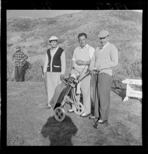 Mr I S Harvey, Mr E A Southerden and Mr B M Silk golfing at the Miramar Golf Course, Wellington