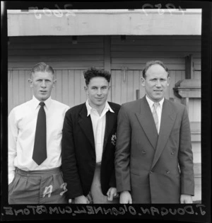 Mr Cumpstone, Mr O'Connell and J Dougan, 1957 All Black rugby union trialists